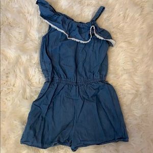 Blue off shoulder Jumper with lace trim